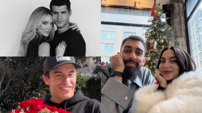 Morata junto a Alice, Márquez y Borja Iglesias con María Valero (Montaje: Instagram)