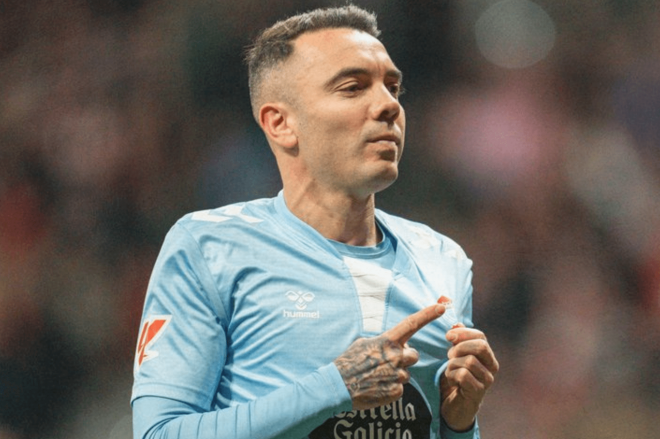 Iago Aspas celebra su primer gol en el Metropolitano (Foto: RC Celta).