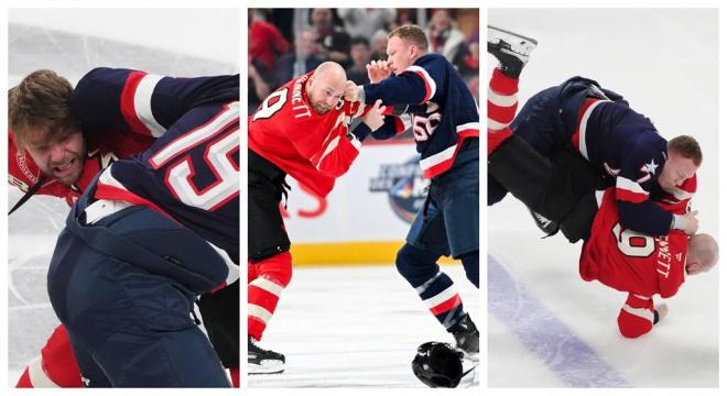 Peleas en el duelo entre Estados Unidos y Canadá en el Nations Faceoff (Fotos: Cordon Press).