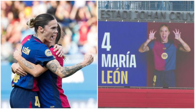 Mapi León celebrando su gol ante el Madrid CFF (Foto: EFE y ElDesmarque)