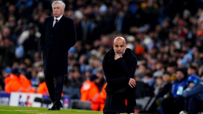 Pep Guardiola en el partido contra el Madrid en el Etihad (Europa Press)