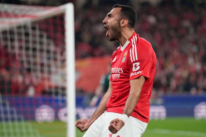 Vangelis Pavlidis celebra su gol en el Benfica-Mónaco (Foto: Cordon Press).