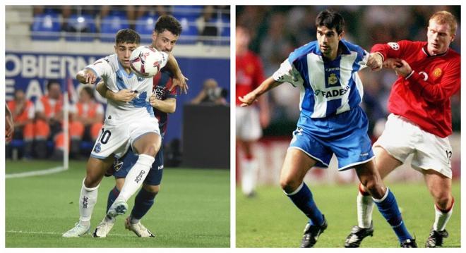 Yeremay y Valerón con la camiseta del Deportivo de La Coruña.