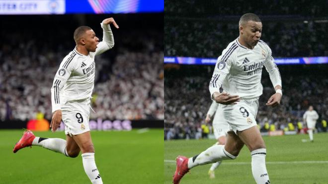 Las dos celebraciones de Kylian Mbappé en sus goles al City (Fotos: CordonPress).