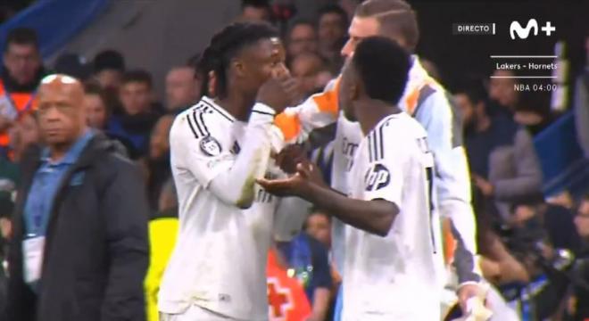 La bronca de Vinicius a Camavinga (Captura: Movistar Fútbol).