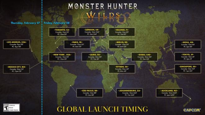 El mapa de fechas y horarios para el estreno de Monster Hunter Wilds.