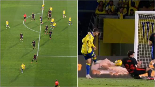 La imagen de la polémica en el partido entre Las Palmas y el FC Barcelona. (Foto: Movistar+)