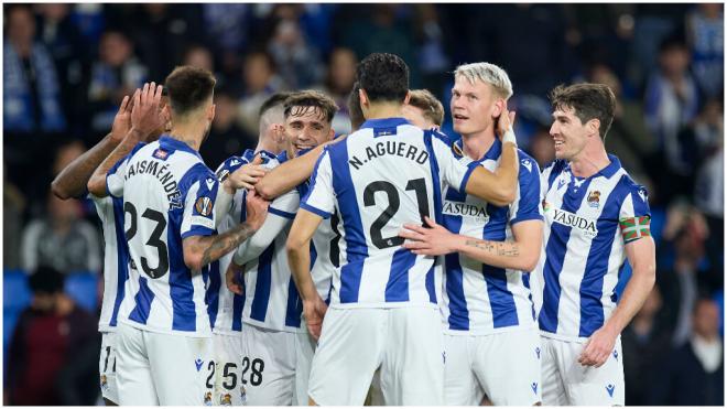 La Real Sociedad celebrando un gol. (Foto: Europa Press)