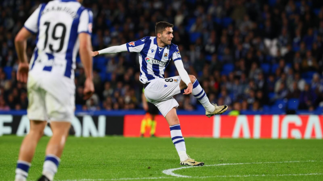 Arsen Zakharyan en el momento previo a su gol ante el Leganés en el Reale Arena. (Foto: Real Sociedad)