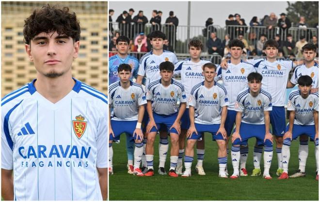 Sergio Beltrán y el Juvenil A. (Fotos: Real Zaragoza)