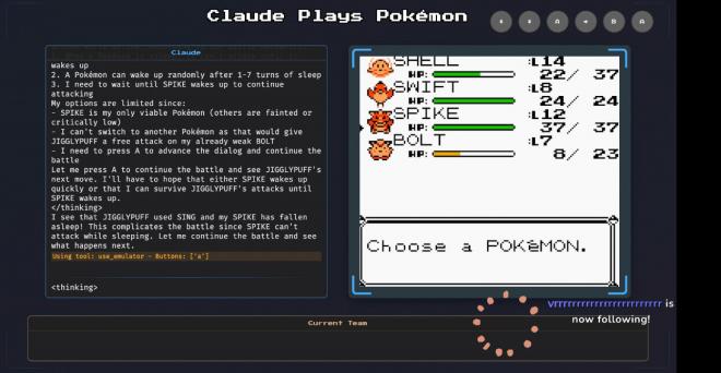 Claude muestra su cadena de pensamiento mientras juega a Pokémon Red.