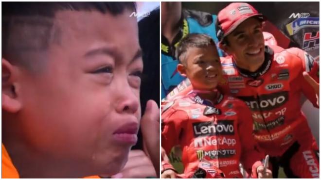 Marc Márquez, con el niño tailandés que en 2024 se echó a llorar (Foto: MotoGP).