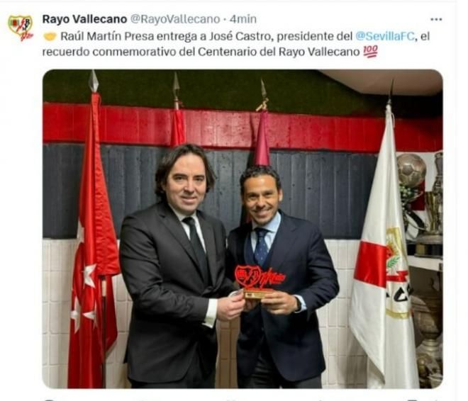 El error del Rayo Vallecano al nombrar al presidente del Sevilla.