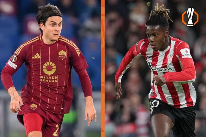 Dybala y Nico Williams, estrellas del cruce AS Roma-Athletic Club de UEFA Europa League.