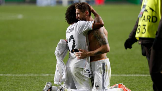 Marcelo y Sergio Ramos en la celebración de 'La Décima'. (Fuente: Cordon Press)