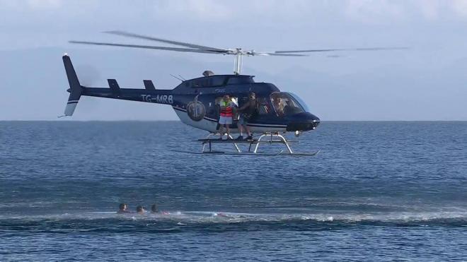 Terelu Campos en su salto del helicóptero en 'Supervivientes' (Telecinco)