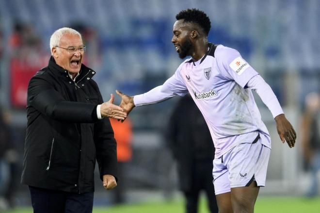 Claudio Ranieri e Iñaki Williams se saludan en el Estadio Olímpico de Roma (Foto: Athletic Club).