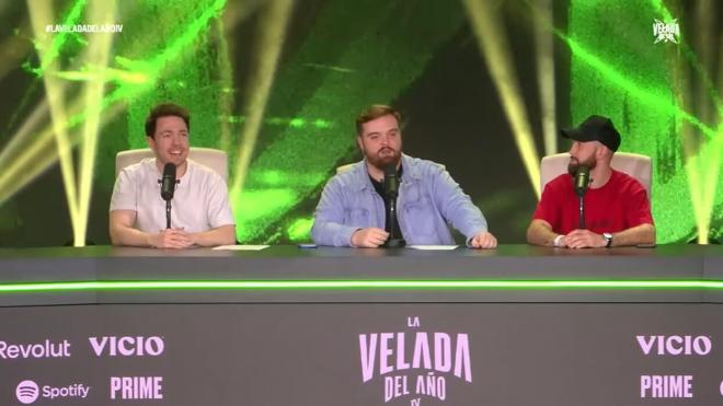 Ibai Llanos junto a Reven y Sandor en la presentación de La Velada del año 4.