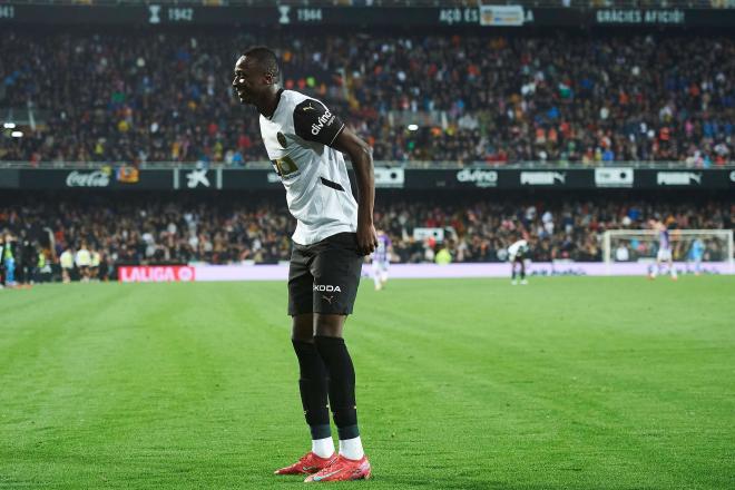 Celebración de Sadiq Umar con el Valencia (FOTO: Cordón Press).