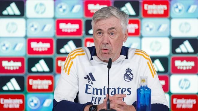 Carlo Ancelotti, en sala de prensa (Foto: RM).