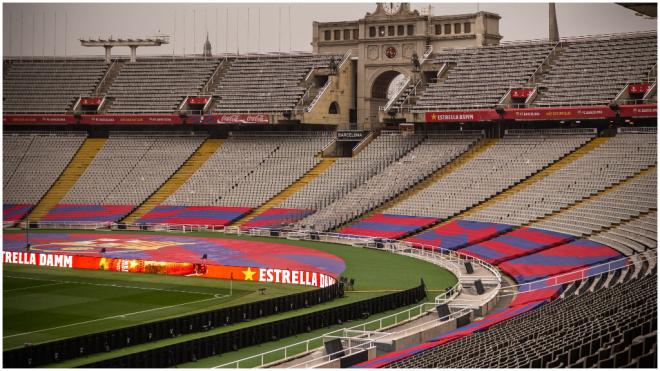 El estadio de Montjuic donde se iba a disputar el Barcelona-Osasuna (foto: FCB twitter).