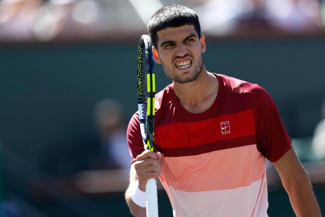 Alcaraz, en el partido ante Halys en Indian Wells (FOTO: Cordón Pres).