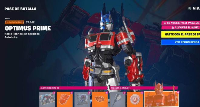 La skin de Optimus Prime en Fortnite, colaboración con Transformers