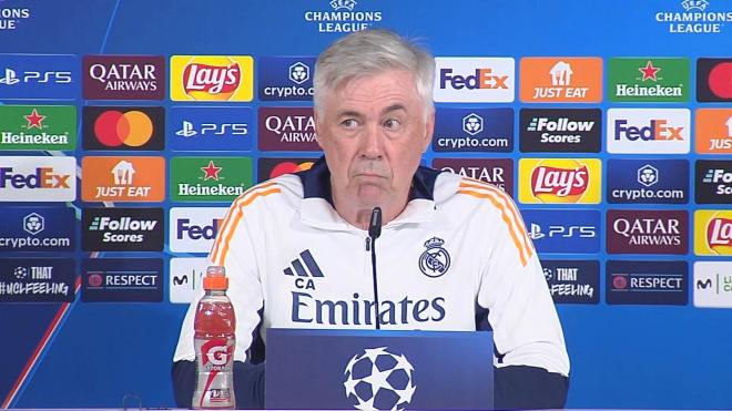 Carlo Ancelotti en rueda de prensa antes del euroderbi