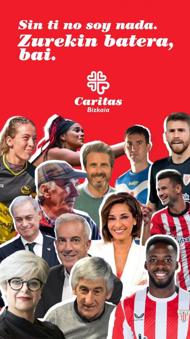 Jugadores del Athletic Club y otros deportistas más se suman a la campaña solidaria de Caritas Bizkaia.