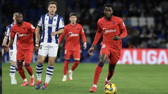 Lucién Agoumé, ante la Real Sociedad (Foto: Cordon Press).