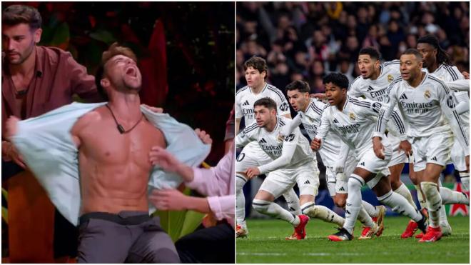 Montoya en 'LIDLT' y los jugadores del Real Madrid celebrando la victoria (Foto: Telecinco y EP)