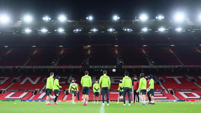 Los jugadores de la Real Sociedad se entrenan en Old Trafford (Foto: RS).