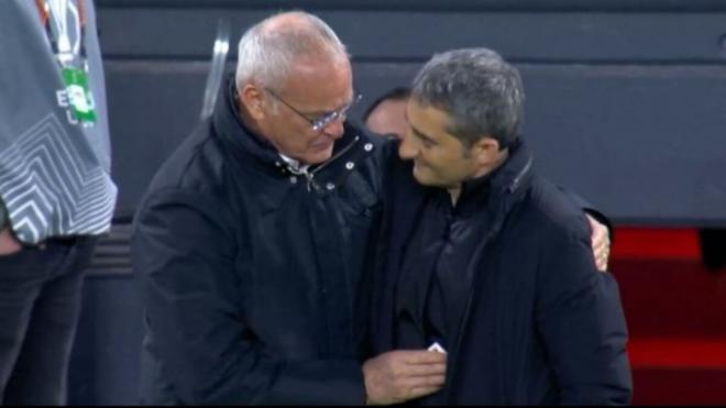 La imagen de Claudio Ranieri y Ernesto Valverde (Captura: Movistar Fútbol).