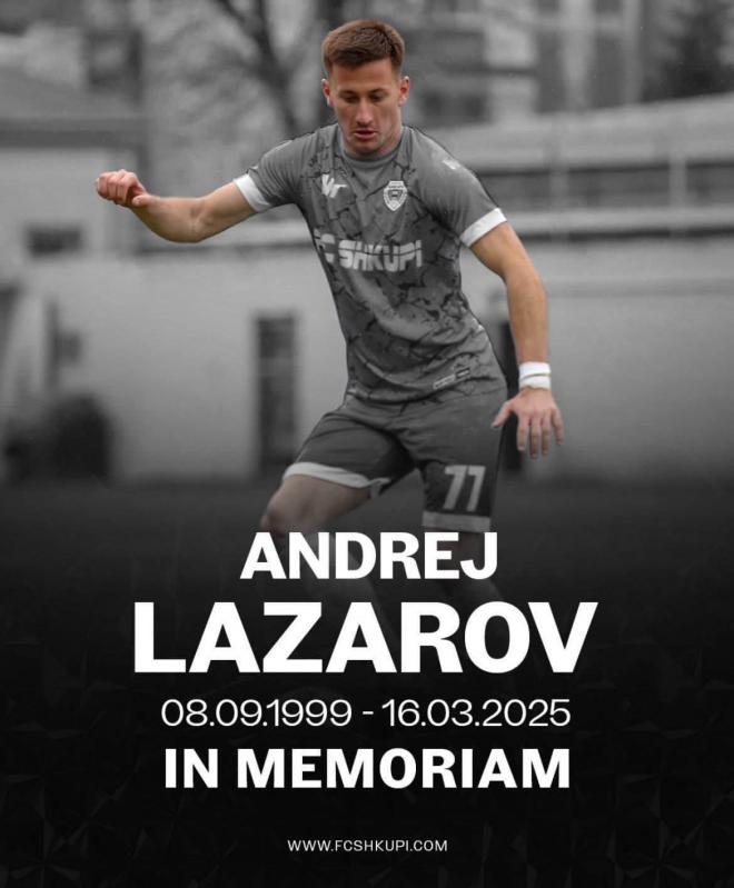 Andrej Lazarov, en una imagen compartida por el Shkupi.