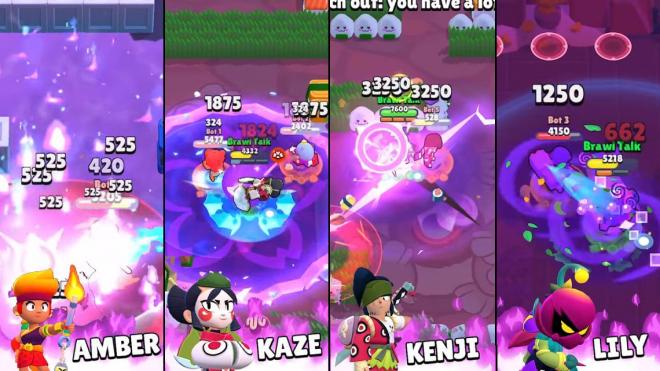 Las Hipercargas de Amber, Kaze, Kenji y Lily en Brawl Stars