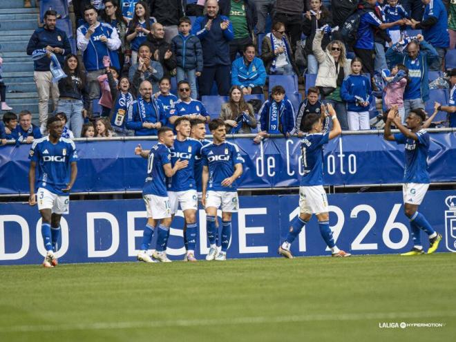 Celebración de gol ante el Levante en el Carlos Tartiere. (Foto: LALIGA)