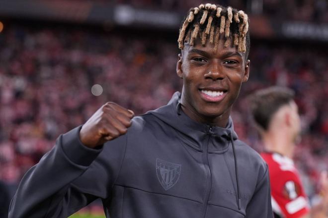 Gesto de garra del extremo Nico Williams (Foto: Athletic Club).