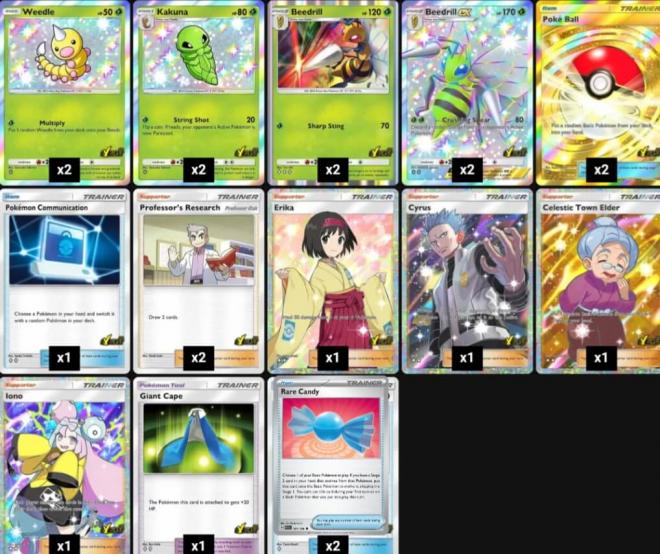 El mazo de cuádruple Beedrill con Caramelo Raro en Pokémon Pocket.