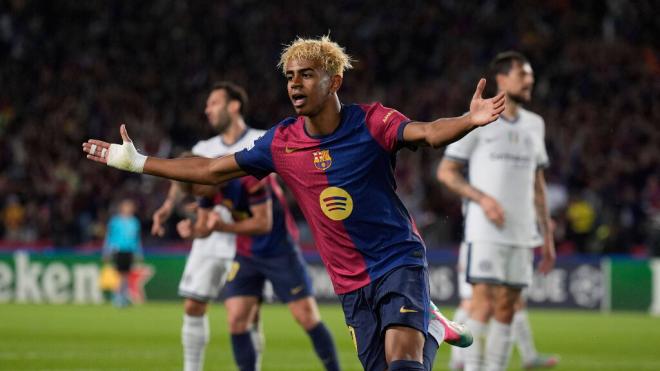 Lamine Yamal celebrando el gol contra el Inter (Fuente: Cordon Press)