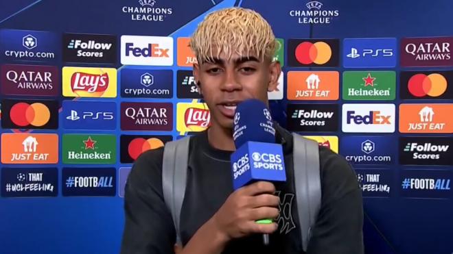 Lamine Yamal le ofreció a Thierry Henry un intercambio de camisetas (captura: CBS Sports).