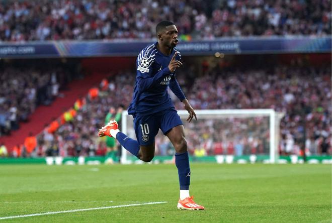 Ousmane Dembélé celebrando su gol ante el Arsenal (Cordon Press)