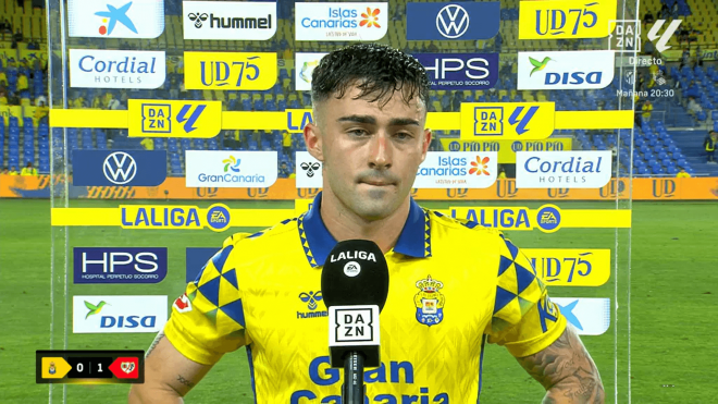 Alberto Moleiro, dolido tras la derrota de Las Palmas con el Rayo (Imagen: DAZN).