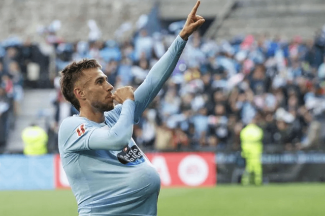 Óscar Mingueza dedica el gol a su mujer (Foto: LaLiga)