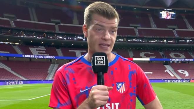 Alexander Sorloth, durante el post del Atlético-Real Sociedad (captura: DAZN)