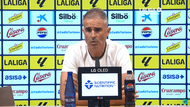 Gaizka Garitano, en sala de prensa tras el Cádiz-Almería.