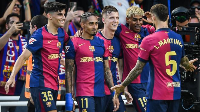 Los jugadores del Barça celebrando uno de los goles del Clásico (Europa Press)