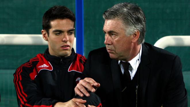 Kaká y Carlo Ancelotti, en el AC Milán (Ryan Pierse)