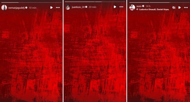 Imágenes compartidas en redes sociales por Suso, Juanlu Sánchez y Nemanja Gudelj.