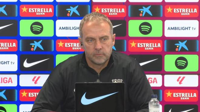 Hansi Flick en la rueda de prensa previa al Espanyol