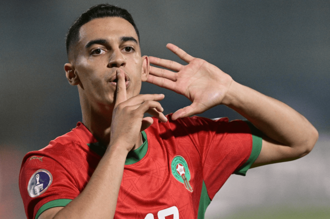 Jones El-Abdellaoui celebra su gol con Marruecos sub 20 (Foto: @EnMaroc).